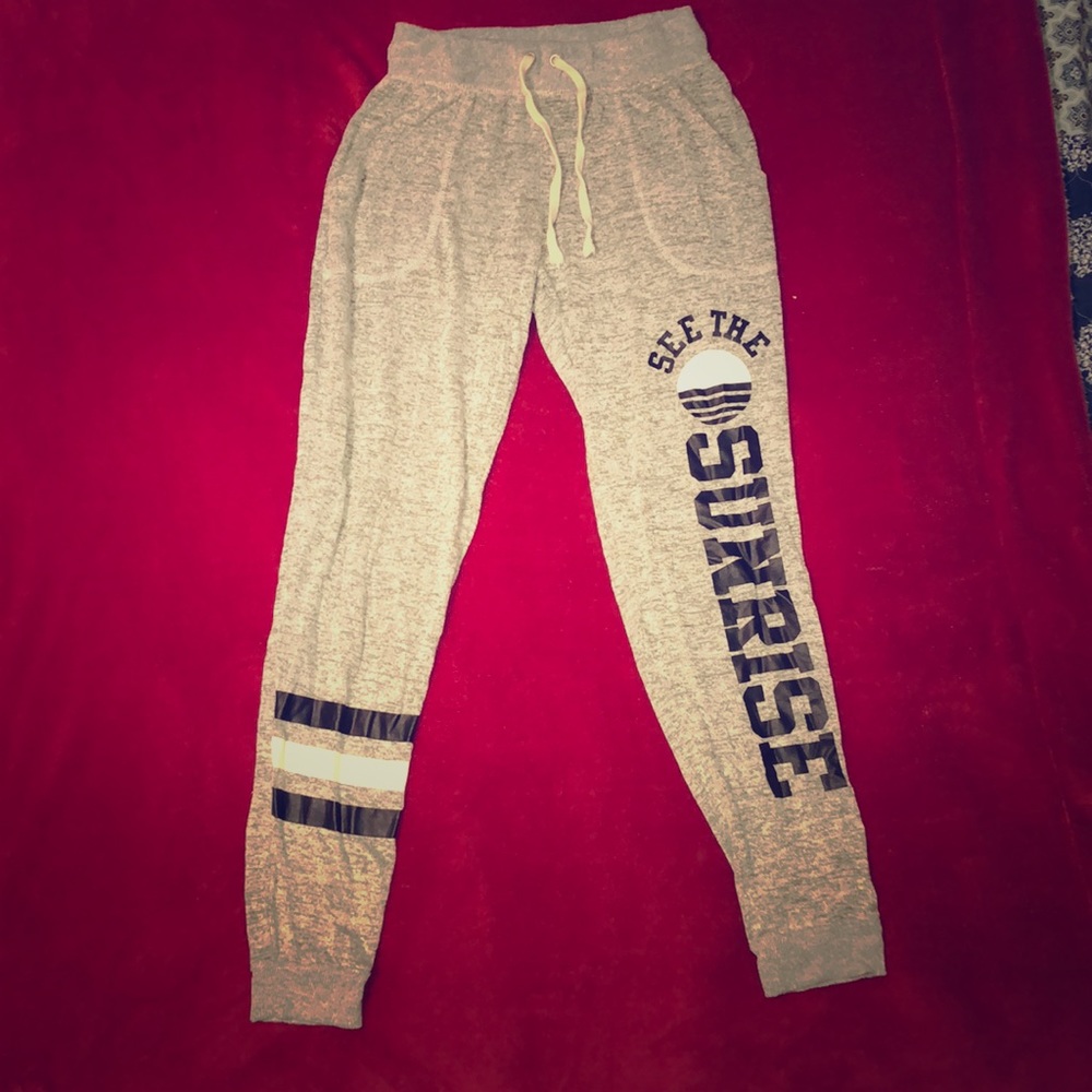 light grey joggers with cloud like material